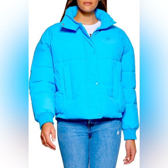 Levi’s Women’s Bright Blue Puffer Jacket Small Cinch Waist Retro 90s Streetwear - Picture 2 of 10